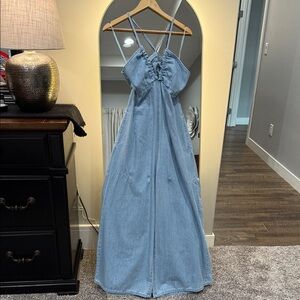 By Together Sky Blue Denim romper, worn once.